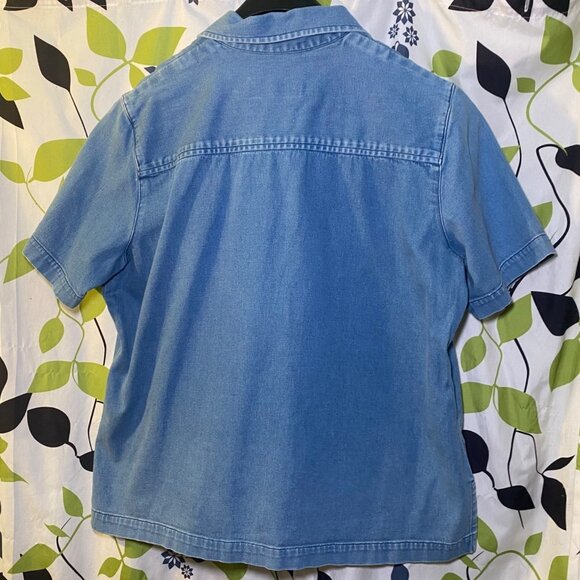 Denim Floral Embroidered Beaded Button Shirt Cottagecore Grandmacore GoldenGirls - Picture 2 of 9